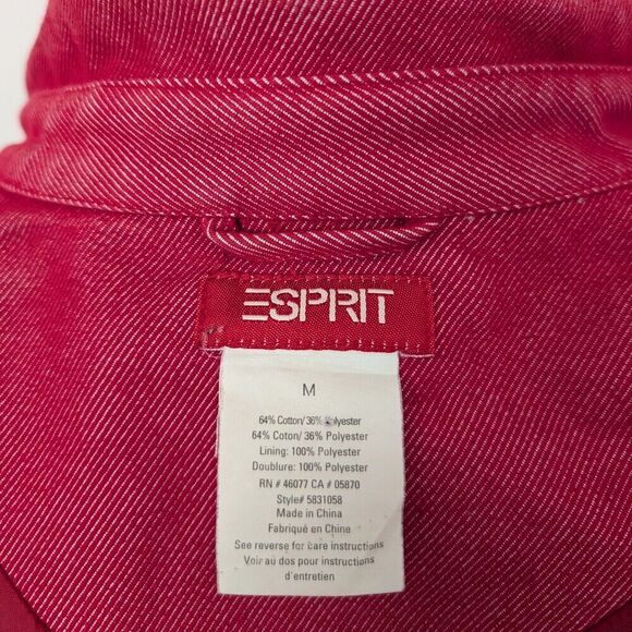 Vintage Esprit Red Denim Trench Coat Mid-Length Wmns M Single Breasted Y2K 90s - Picture 6 of 7
